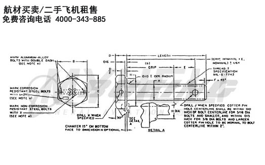 AIRFRAME BOLTS/AN3 C AN8 cadmium-plated steel bolts